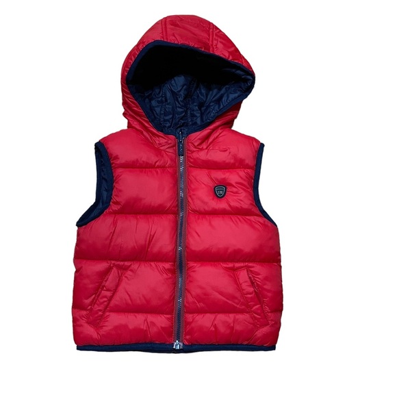 Mayoral Baby Boy Reversible Puffer Vest Size 9 M Red and Blue EXCELLENT